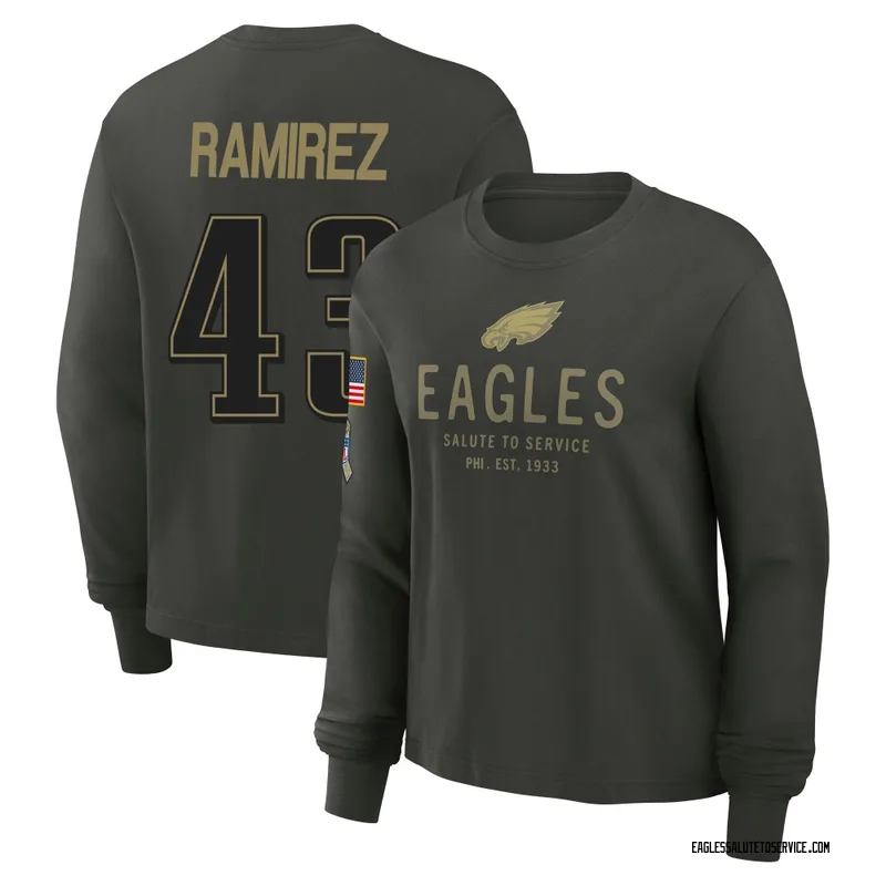Women's Jose Ramirez Philadelphia Eagles Green Dark/ 2025 Salute to Service Sideline Long Sleeve T-Shirt