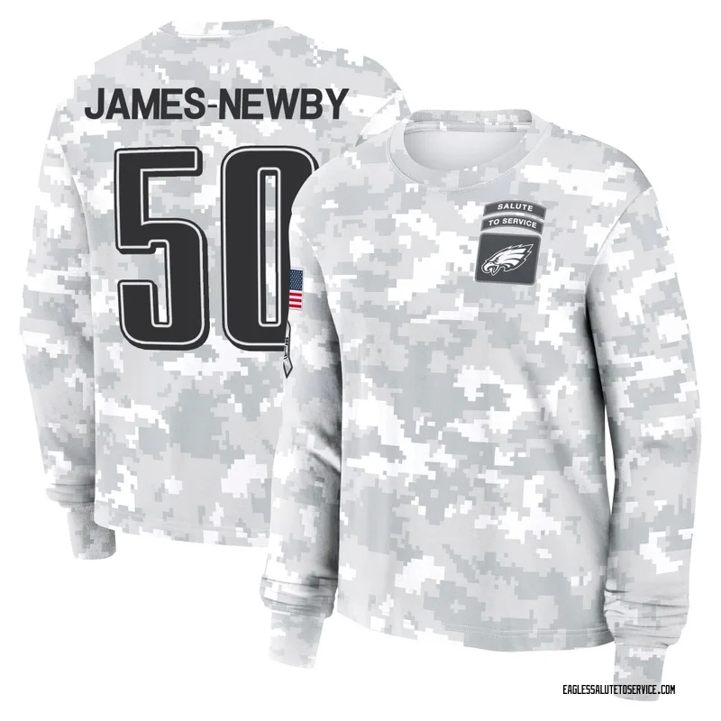 Women's Keyshawn James-Newby Philadelphia Eagles Camo Arctic 2024 Salute to Service Long Sleeve T-Shirt