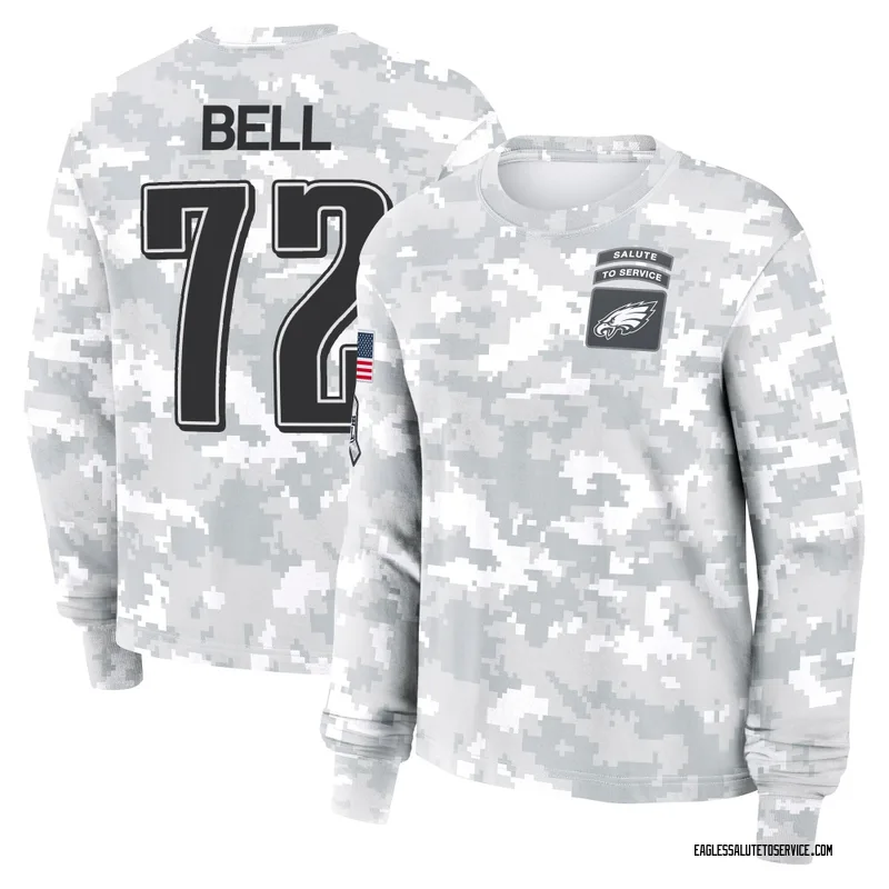 Women's Markel Bell Philadelphia Eagles Camo Arctic 2024 Salute to Service Long Sleeve T-Shirt