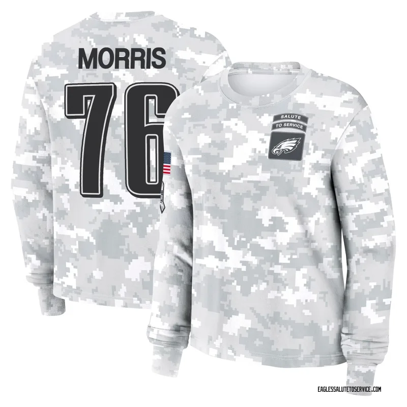 Women's Micah Morris Philadelphia Eagles Camo Arctic 2024 Salute to Service Long Sleeve T-Shirt