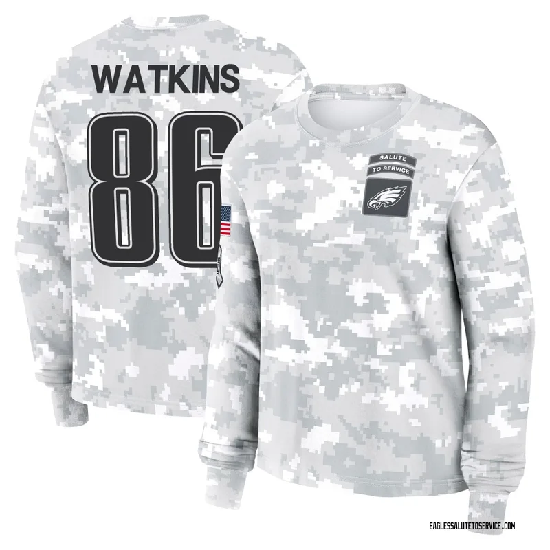 Women's Quez Watkins Philadelphia Eagles Camo Arctic 2024 Salute to Service Long Sleeve T-Shirt