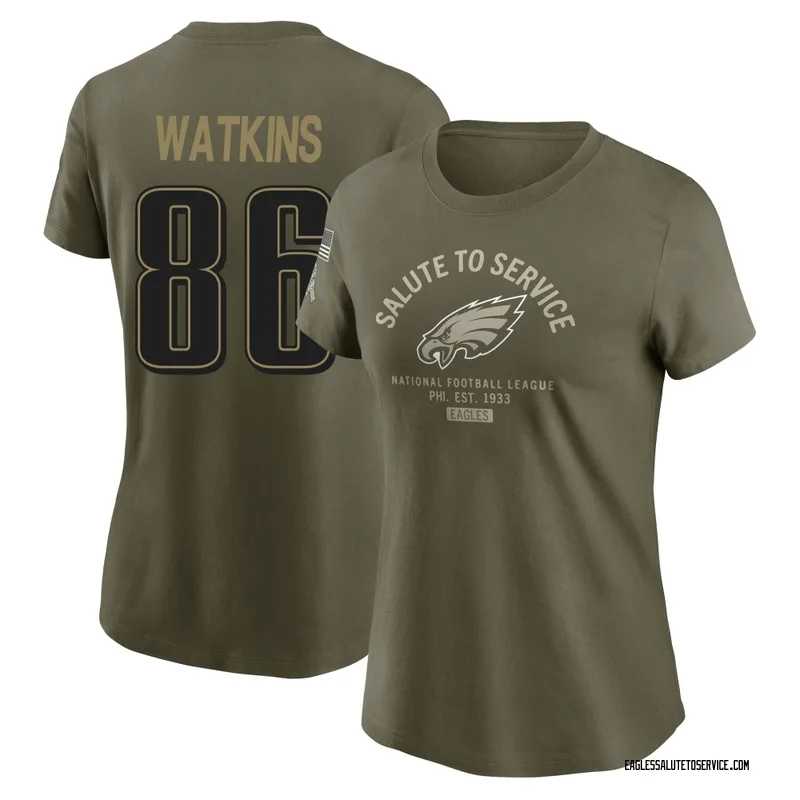 Women's Quez Watkins Philadelphia Eagles Olive 2025 Salute to Service Sideline T-Shirt