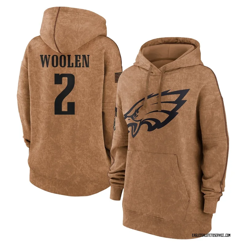 Women's Riq Woolen Philadelphia Eagles Brown 2023 Salute To Service Pullover Hoodie