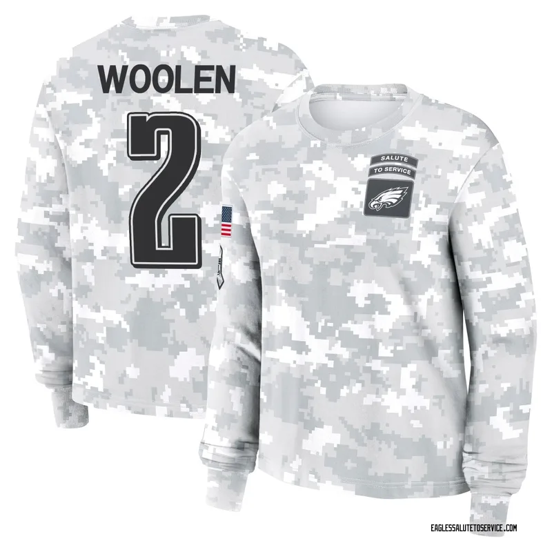 Women's Riq Woolen Philadelphia Eagles Camo Arctic 2024 Salute to Service Long Sleeve T-Shirt