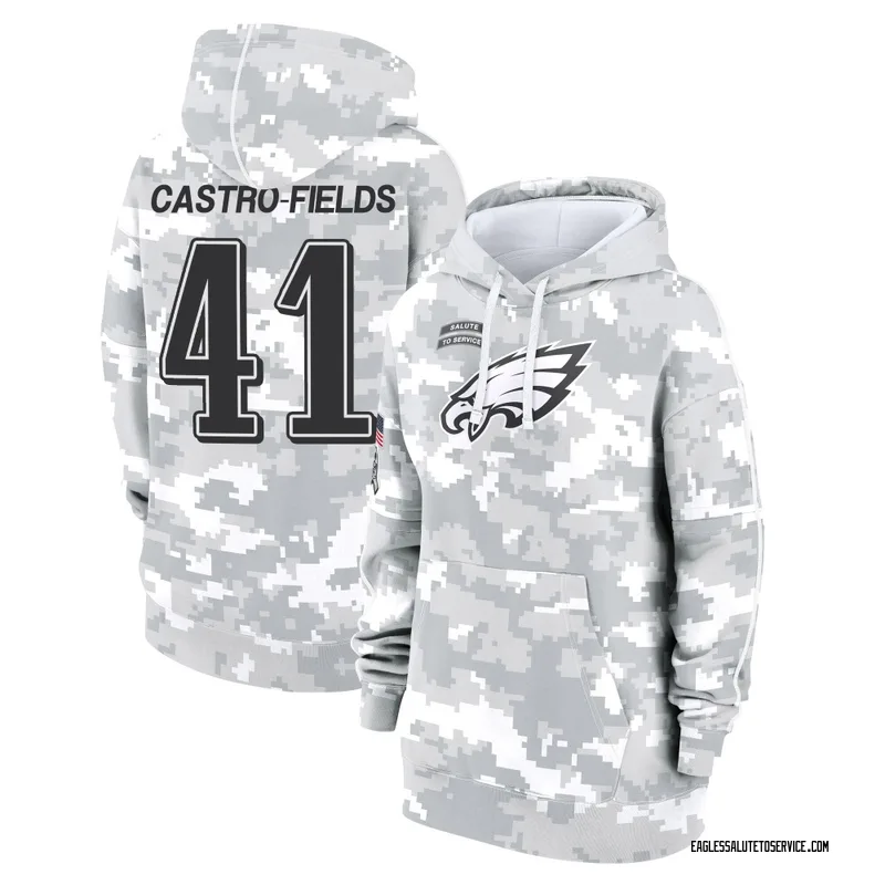 Women's Tariq Castro-Fields Philadelphia Eagles Camo Arctic 2024 Salute to Service Club Fleece Pullover Hoodie
