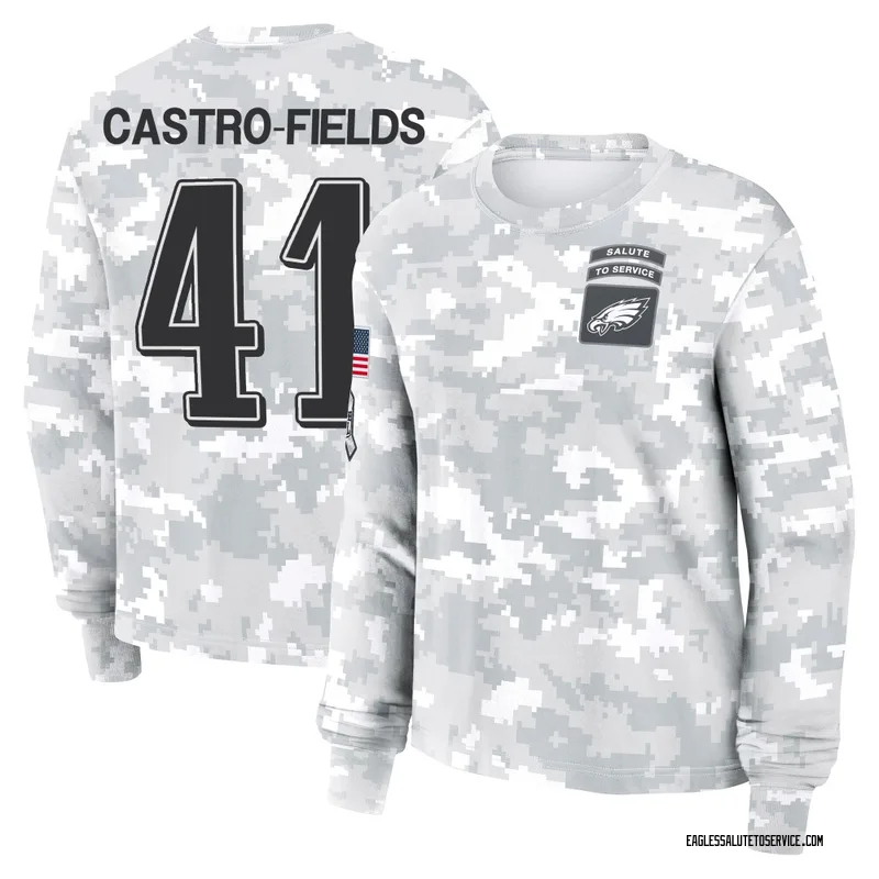 Women's Tariq Castro-Fields Philadelphia Eagles Camo Arctic 2024 Salute to Service Long Sleeve T-Shirt