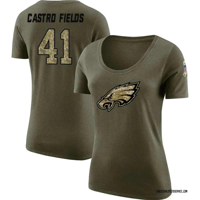 Women's Tariq Castro-Fields Philadelphia Eagles Legend Olive Salute to Service Scoop Neck T-Shirt