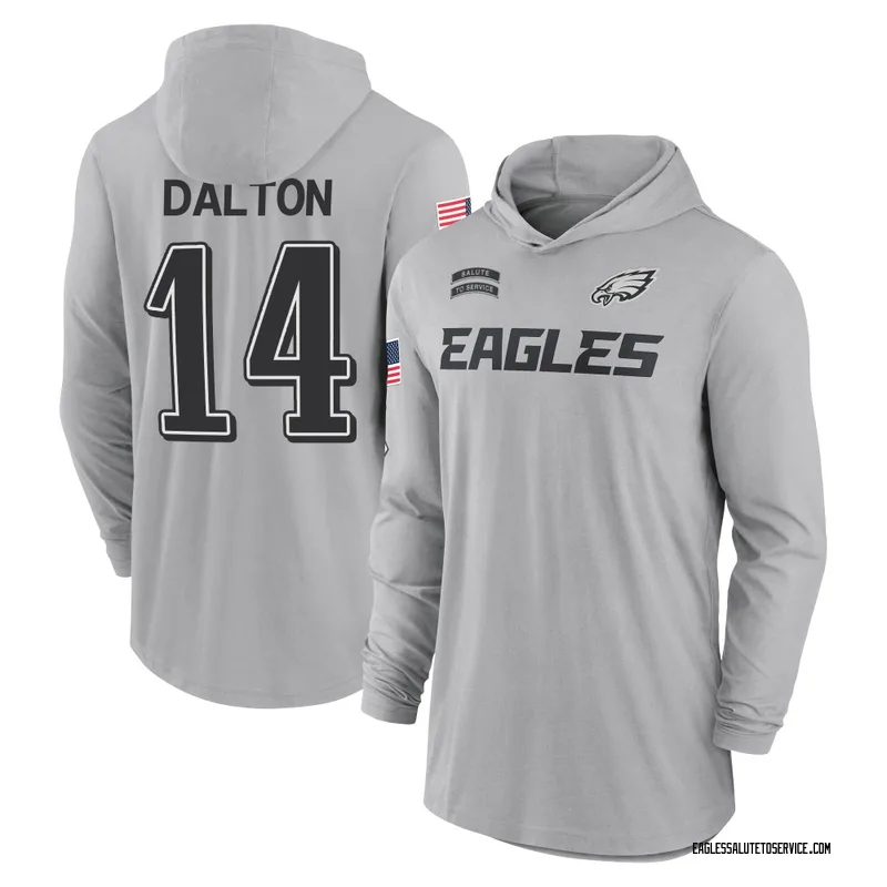 Youth Andy Dalton Philadelphia Eagles Gray 2024 Salute to Service Lightweight Performance Long Sleeve Hooded T-Shirt