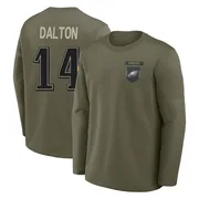 Youth Andy Dalton Philadelphia Eagles Olive 2025 Salute to Service Sideline Coaches Long Sleeve T-Shirt