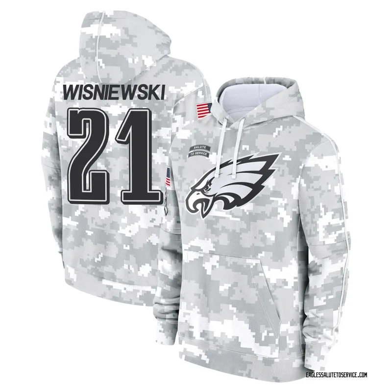 Youth Cole Wisniewski Philadelphia Eagles Camo Arctic 2024 Salute to Service Club Fleece Pullover Hoodie