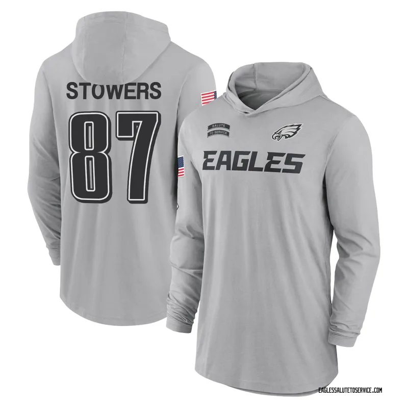 Youth Eli Stowers Philadelphia Eagles Gray 2024 Salute to Service Lightweight Performance Long Sleeve Hooded T-Shirt