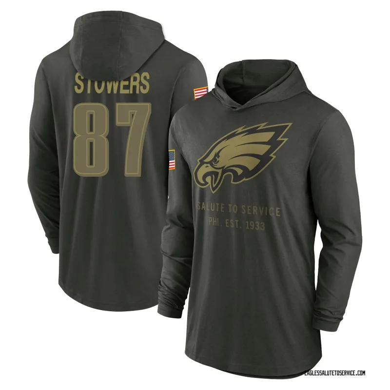 Youth Eli Stowers Philadelphia Eagles Green Forest/ 2025 Salute to Service Sideline Lightweight Hooded Pullover Long Sleeve T-Sh