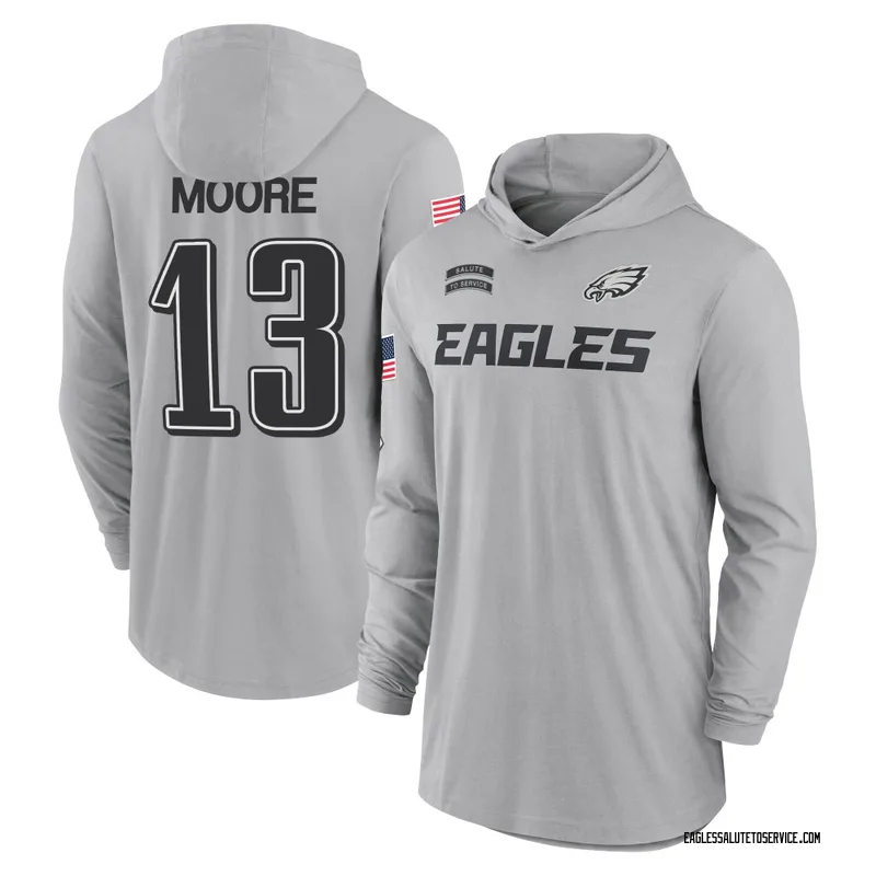 Youth Elijah Moore Philadelphia Eagles Gray 2024 Salute to Service Lightweight Performance Long Sleeve Hooded T-Shirt