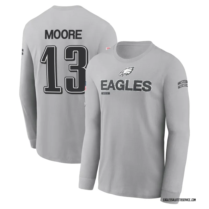 Youth Elijah Moore Philadelphia Eagles Gray 2024 Salute to Service Long Sleeve T-Shirt