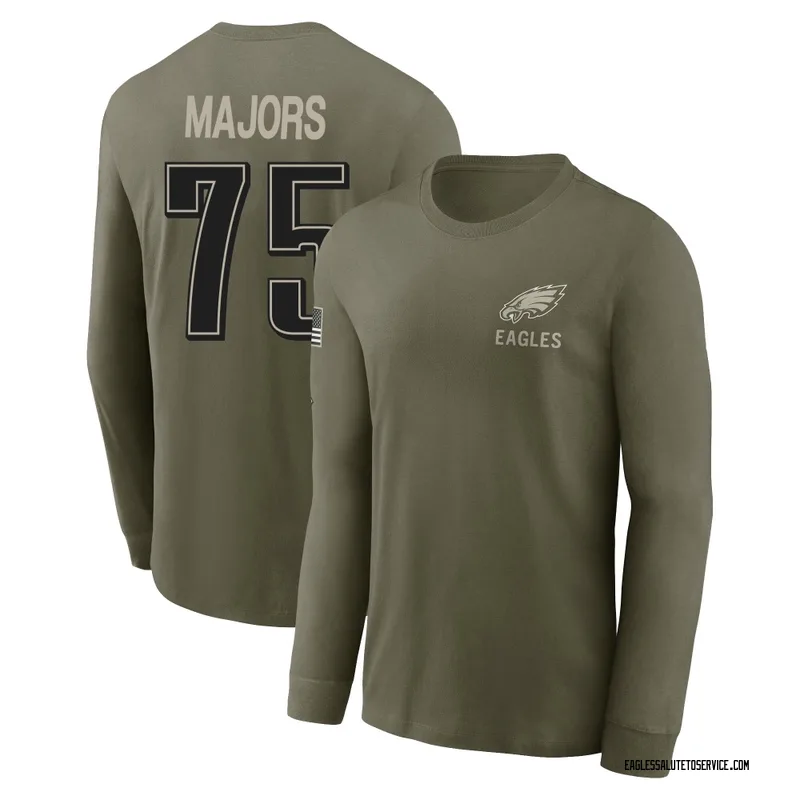 Youth Jake Majors Philadelphia Eagles Olive 2025 Salute to Service Sideline Long Sleeve T-Shirt