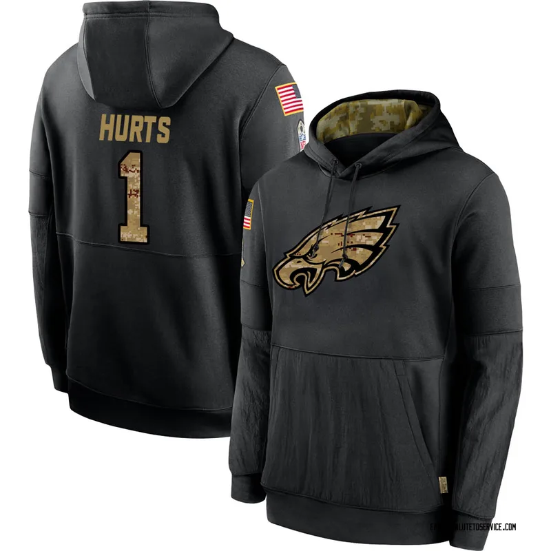 Youth Jalen Hurts Philadelphia Eagles Black 2020 Salute to Service Sideline Performance Pullover Hoodie