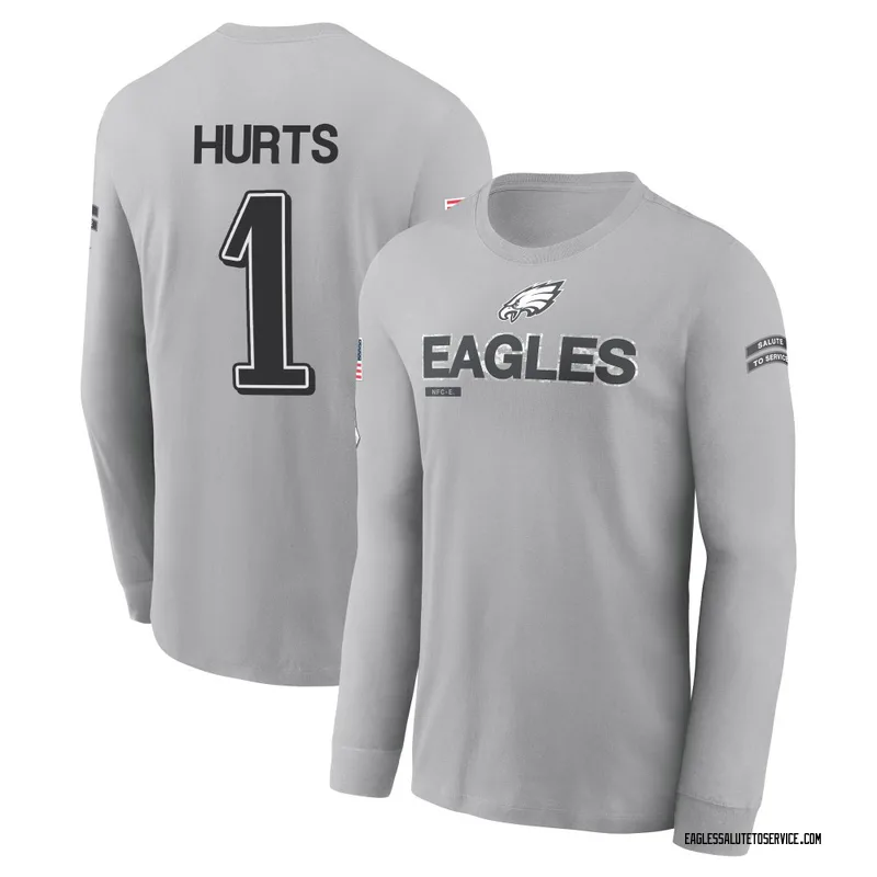 Youth Jalen Hurts Philadelphia Eagles Gray 2024 Salute to Service Long Sleeve T-Shirt