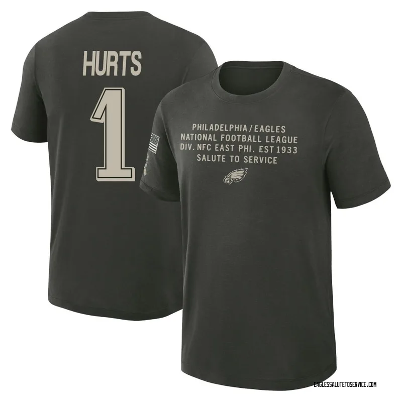 Youth Jalen Hurts Philadelphia Eagles Green Dark/ 2025 Salute to Service Sideline Slub T-Shirt