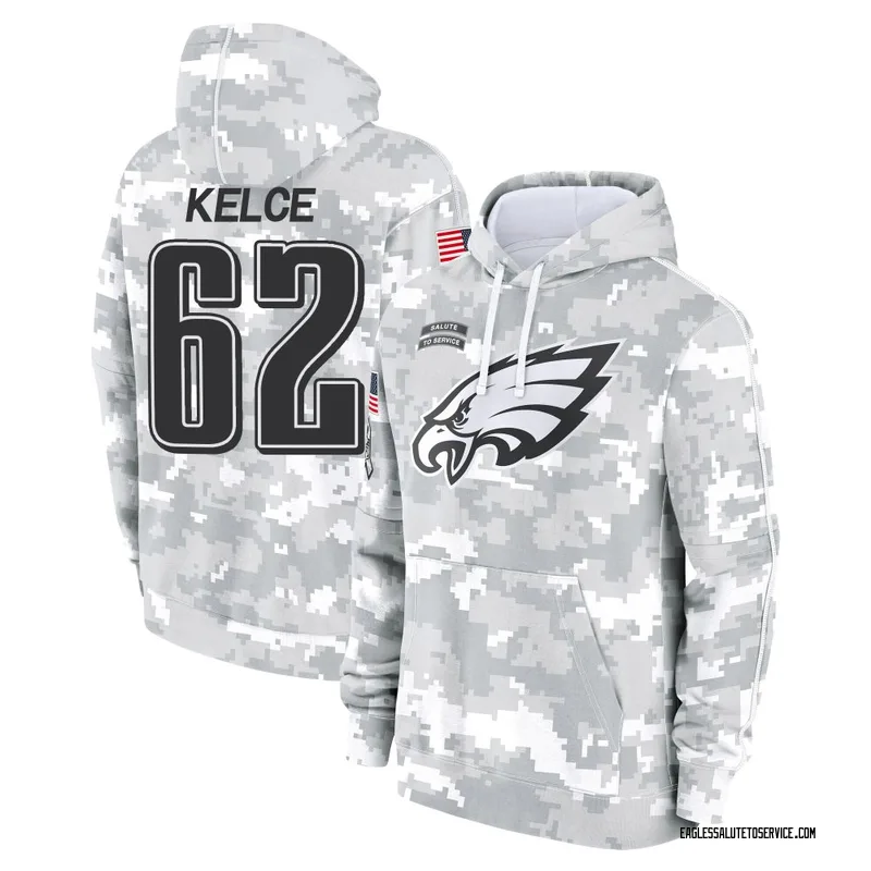 Youth Jason Kelce Philadelphia Eagles Camo Arctic 2024 Salute to Service Club Fleece Pullover Hoodie