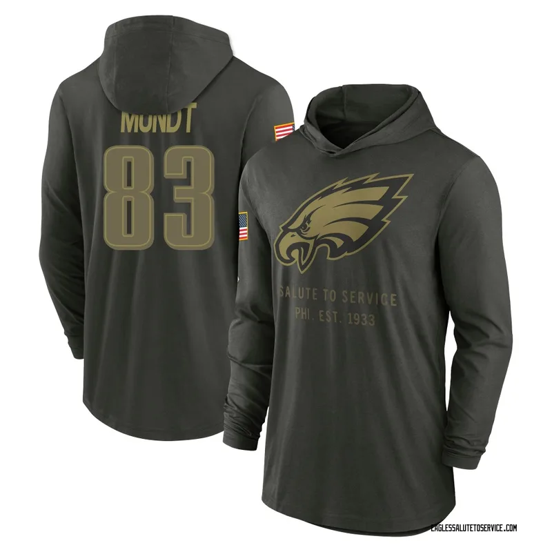 Youth Johnny Mundt Philadelphia Eagles Green Forest/ 2025 Salute to Service Sideline Lightweight Hooded Pullover Long Sleeve T-S