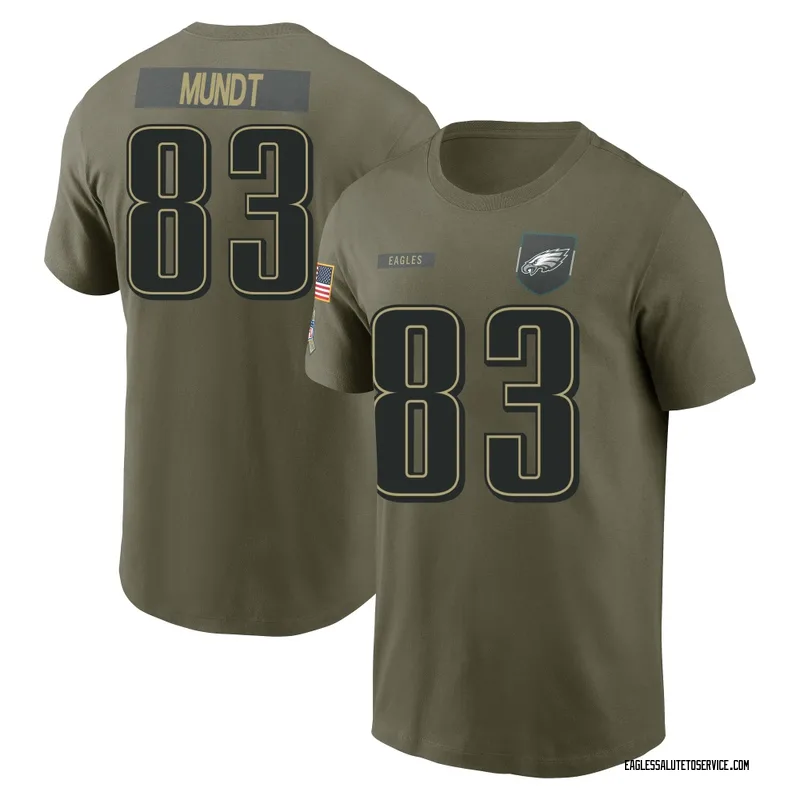 Youth Johnny Mundt Philadelphia Eagles Olive 2025 Salute to Service Name & Number T-Shirt