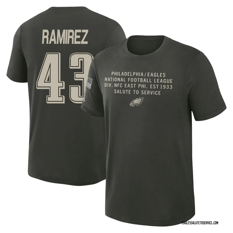 Youth Jose Ramirez Philadelphia Eagles Green Dark/ 2025 Salute to Service Sideline Slub T-Shirt