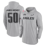 Youth Keyshawn James-Newby Philadelphia Eagles Gray 2024 Salute to Service Lightweight Performance Long Sleeve Hooded T-Shirt