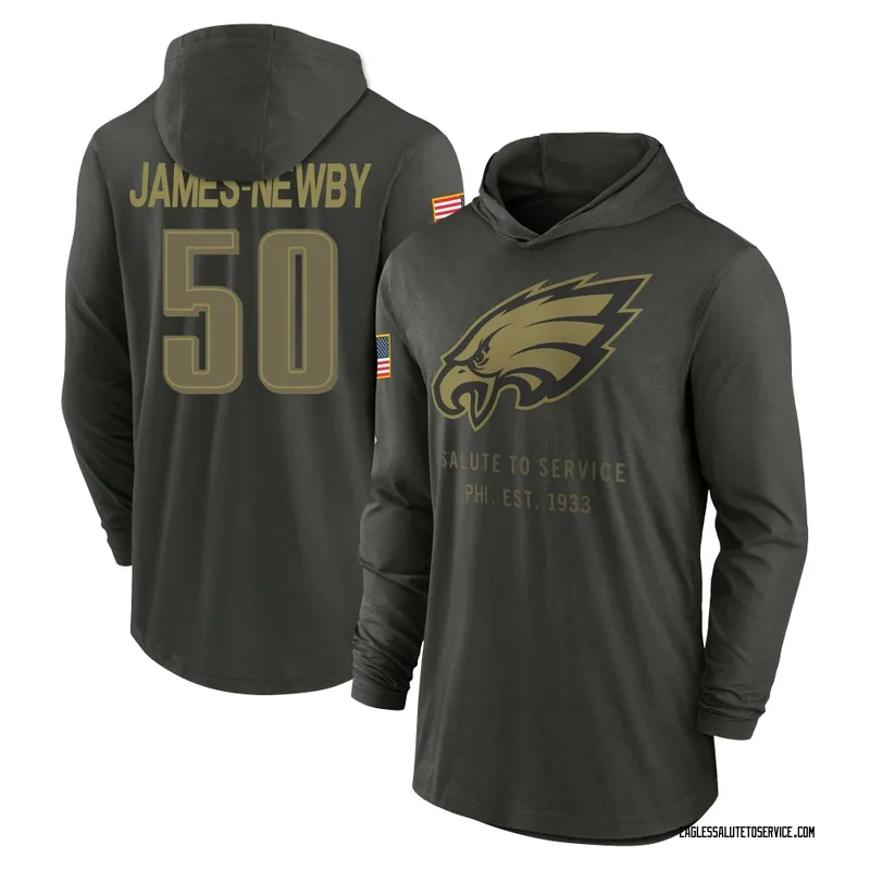 Youth Keyshawn James-Newby Philadelphia Eagles Green Forest/ 2025 Salute to Service Sideline Lightweight Hooded Pullover Long Sl