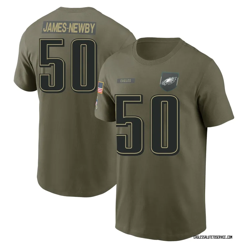 Youth Keyshawn James-Newby Philadelphia Eagles Olive 2025 Salute to Service Name & Number T-Shirt