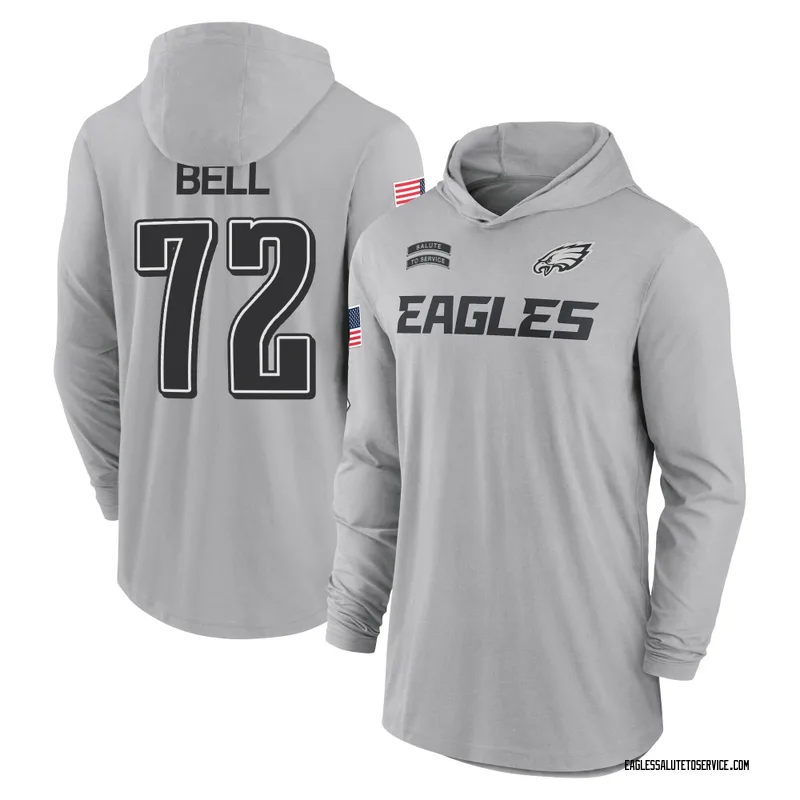 Youth Markel Bell Philadelphia Eagles Gray 2024 Salute to Service Lightweight Performance Long Sleeve Hooded T-Shirt