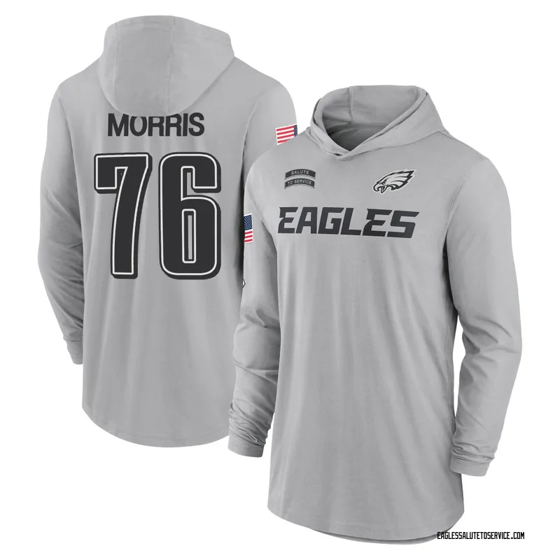 Youth Micah Morris Philadelphia Eagles Gray 2024 Salute to Service Lightweight Performance Long Sleeve Hooded T-Shirt