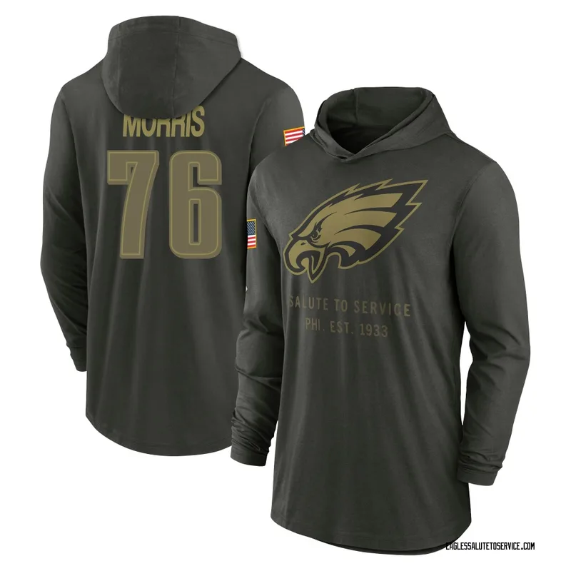 Youth Micah Morris Philadelphia Eagles Green Forest/ 2025 Salute to Service Sideline Lightweight Hooded Pullover Long Sleeve T-S
