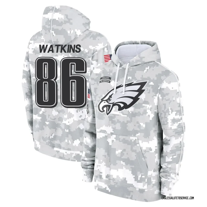 Youth Quez Watkins Philadelphia Eagles Camo Arctic 2024 Salute to Service Club Fleece Pullover Hoodie