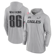 Youth Quez Watkins Philadelphia Eagles Gray 2024 Salute to Service Lightweight Performance Long Sleeve Hooded T-Shirt
