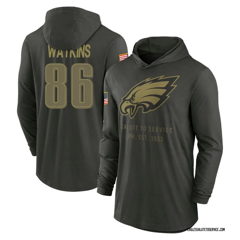 Youth Quez Watkins Philadelphia Eagles Green Forest/ 2025 Salute to Service Sideline Lightweight Hooded Pullover Long Sleeve T-S