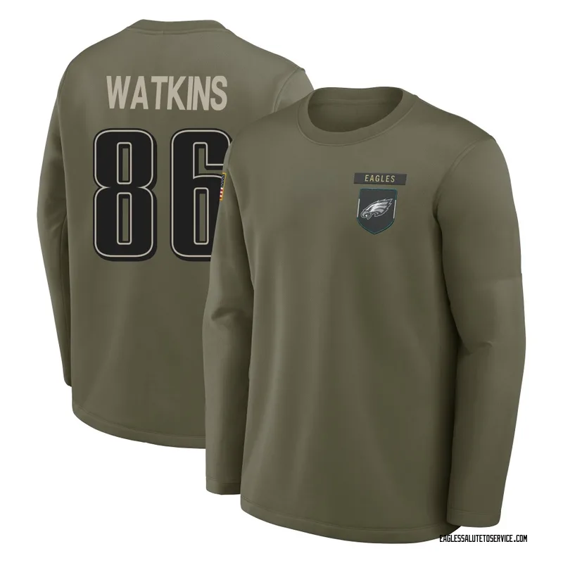 Youth Quez Watkins Philadelphia Eagles Olive 2025 Salute to Service Sideline Coaches Long Sleeve T-Shirt