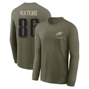 Youth Quez Watkins Philadelphia Eagles Olive 2025 Salute to Service Sideline Long Sleeve T-Shirt