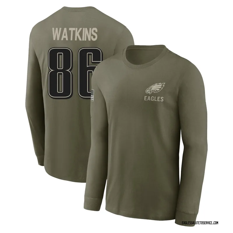 Youth Quez Watkins Philadelphia Eagles Olive 2025 Salute to Service Sideline Long Sleeve T-Shirt