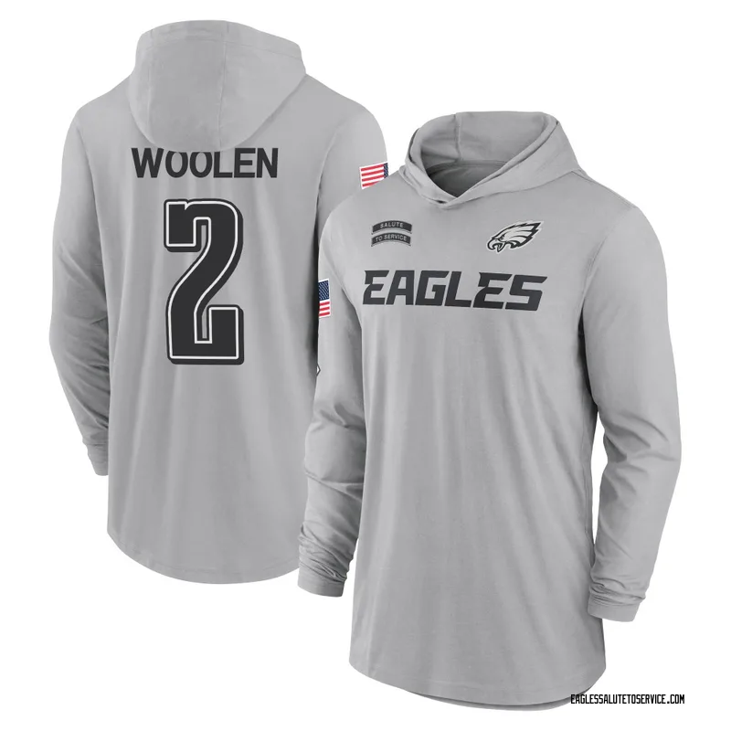 Youth Riq Woolen Philadelphia Eagles Gray 2024 Salute to Service Lightweight Performance Long Sleeve Hooded T-Shirt
