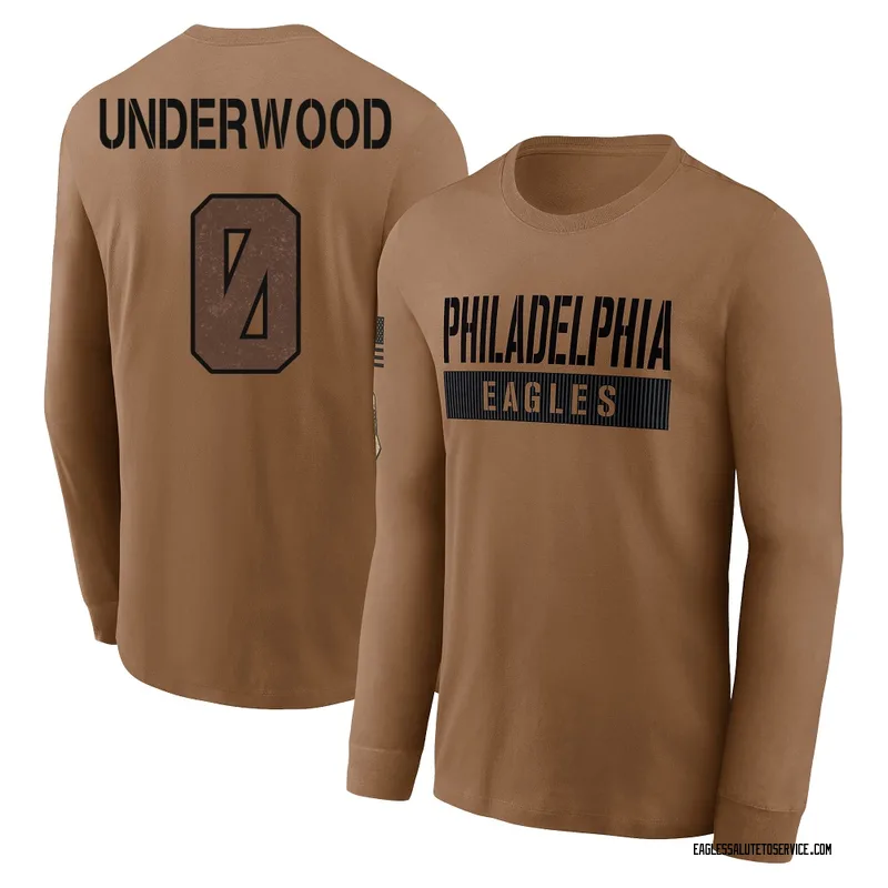 Youth Rocco Underwood Philadelphia Eagles Brown 2023 Salute To Service Long Sleeve T-Shirt