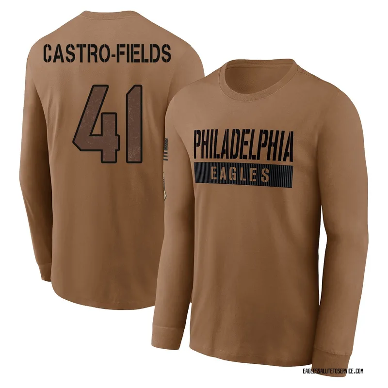Youth Tariq Castro-Fields Philadelphia Eagles Brown 2023 Salute To Service Long Sleeve T-Shirt