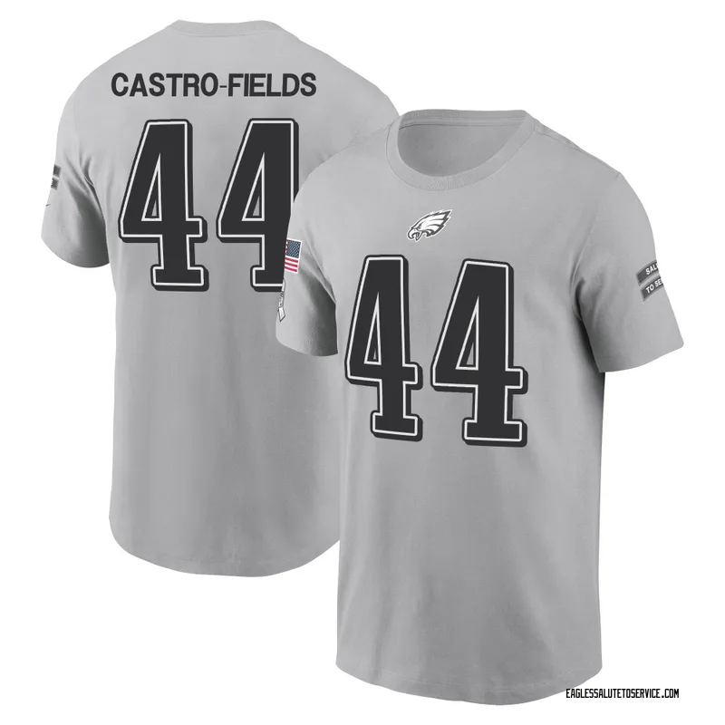 Youth Tariq Castro-Fields Philadelphia Eagles Gray 2024 Salute to Service Name & Number T-Shirt